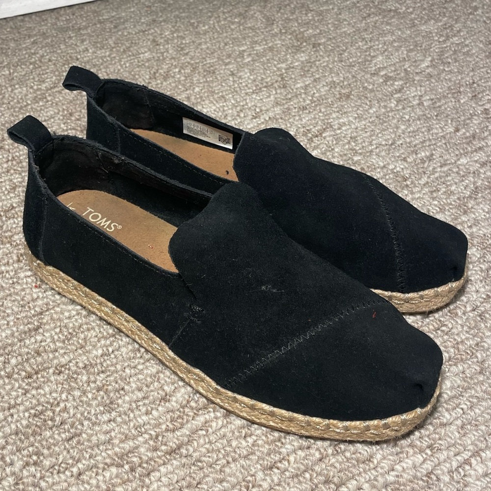 TOMS Deconstructed Alpargata Black Suede Espadrille Flat Women's Slip on Shoes